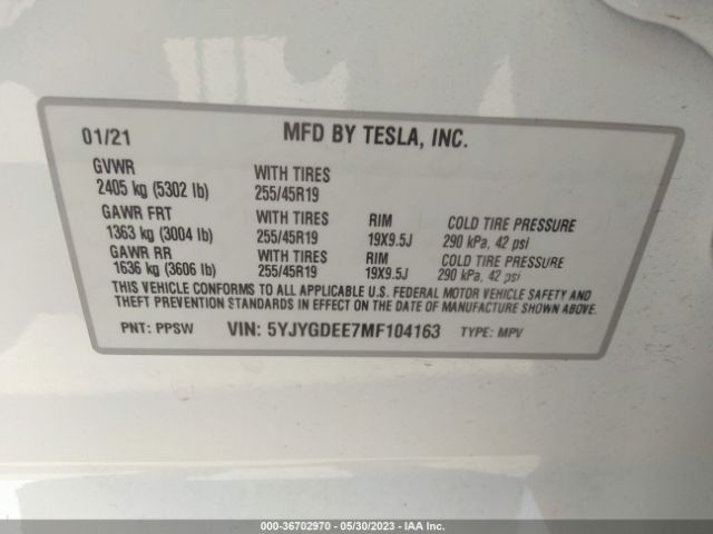 5YJYGDEE7MF104163 Tesla Model Y Long Range