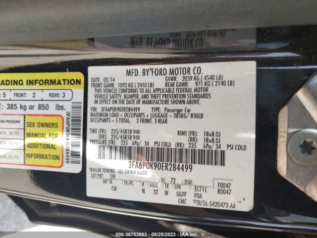 3FA6P0K90ER284499 Ford Fusion Titanium