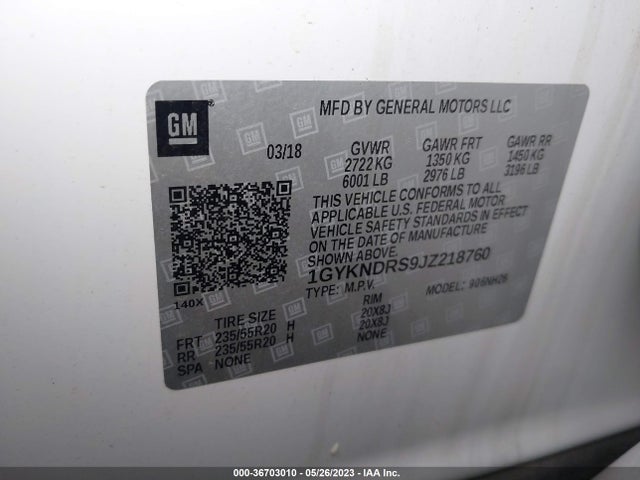 1GYKNDRS9JZ218760 Cadillac Xt5 Luxury Awd