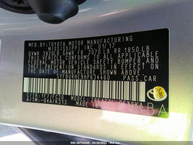 Toyota Corolla L/le/xle/se 2017 5YFBURHE9HP634460 Image 11