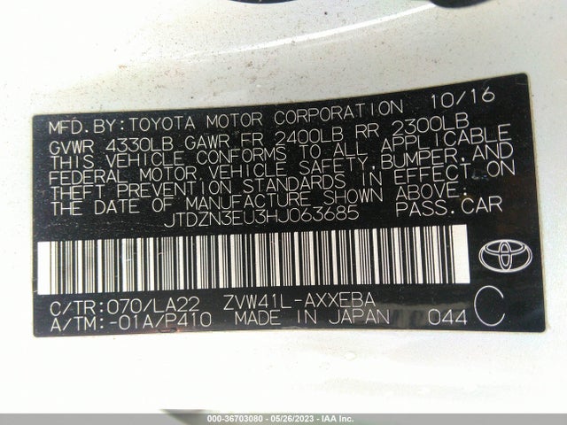 Продажа на аукционе авто 2017 Toyota Prius V Two/five/three/four, vin: JTDZN3EU3HJ063685, номер лота: 36703080