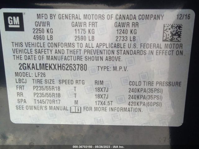 2GKALMEKXH6263780 GMC Terrain Sle