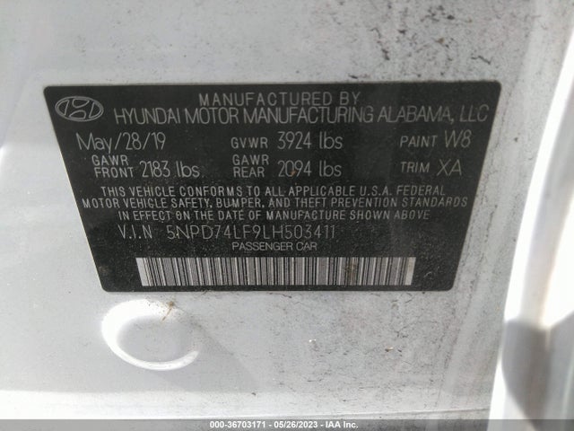2020 HYUNDAI ELANTRA SE VIN: 5NPD74LF9LH503411