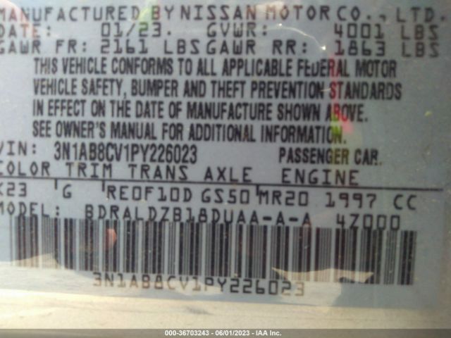 3N1AB8CV1PY226023 Nissan SENTRA SV