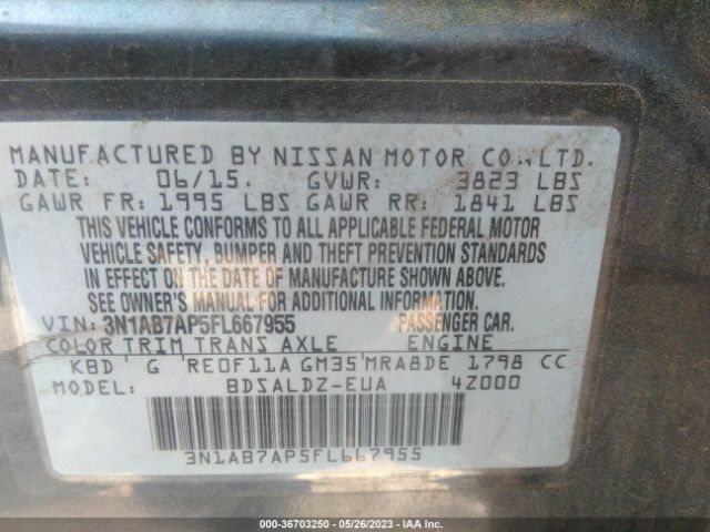 3N1AB7AP5FL667955 Nissan Sentra Sr/sl/s/sv/fe+ S