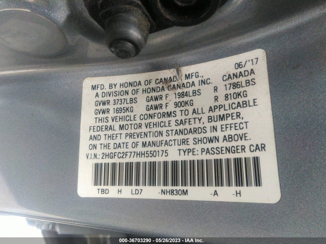 Honda Civic Sedan Ex 2017 2HGFC2F77HH550175 Image 9