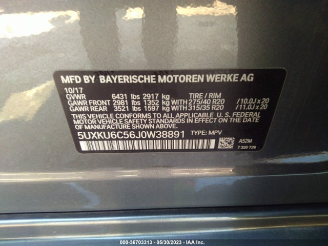 2018 BMW X6, VIN: 5UXKU6C56J0W38891