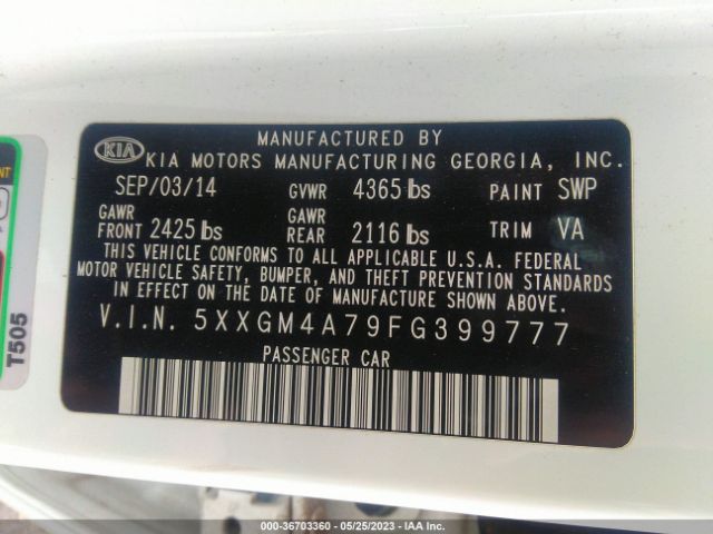 5XXGM4A79FG399777 KIA Optima Lx