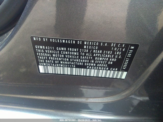 3VW2K7AJ8FM231170 Volkswagen Jetta Sedan 2.0l S W/technology