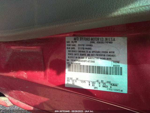 1999 FORD MUSTANG VIN: 1FAFP4045XF141546