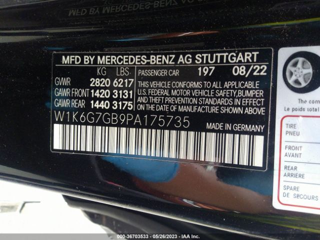 W1K6G7GB9PA175735 Mercedes-Benz S-class S 580