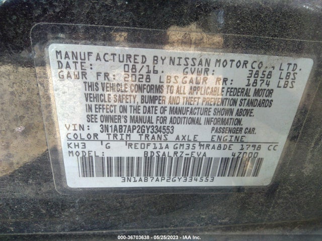 Nissan SENTRA SR 2016 3N1AB7AP2GY334553 Image 11