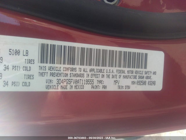 2010 DODGE JOURNEY SXT VIN: 3D4PG5FV0AT119555