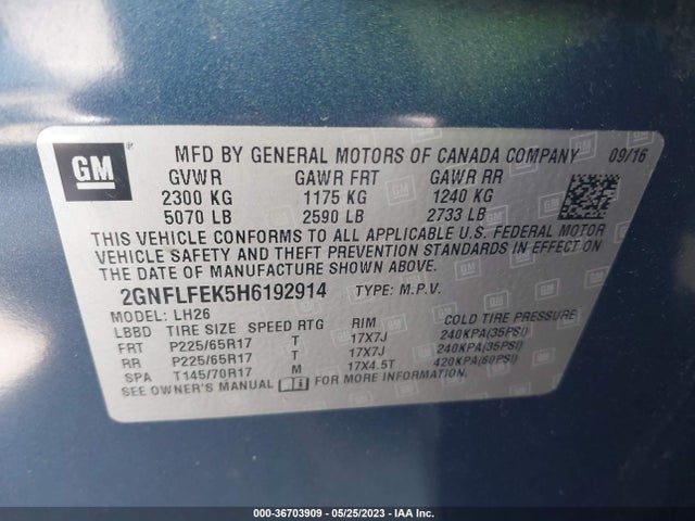 Chevrolet EQUINOX LT 2017 2GNFLFEK5H6192914 Image 10