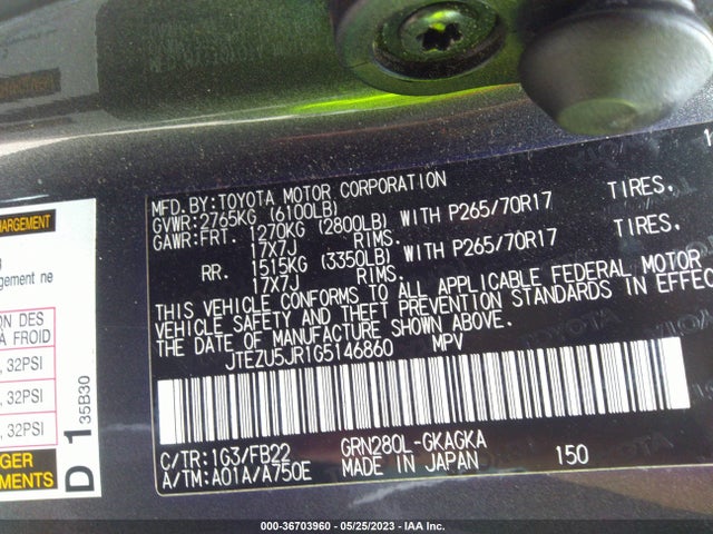 Toyota 4runner Sr5/limited/sr5 Premium 2016 JTEZU5JR1G5146860 Image 9