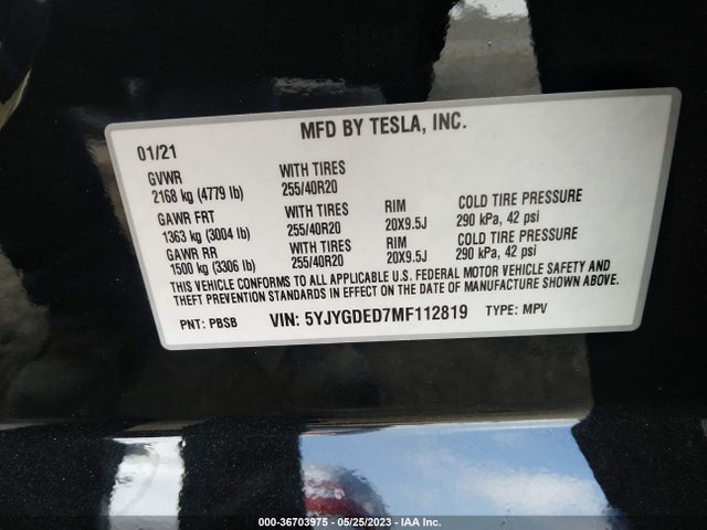 Tesla Model Y Standard Range 2021 5YJYGDED7MF112819 Image 9