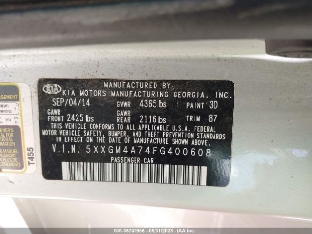 5XXGM4A74FG400608 KIA Optima Lx