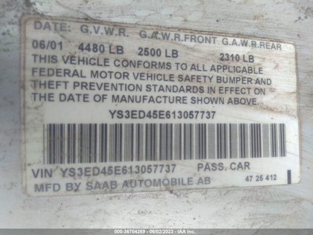 2001 SAAB 9-5 VIN: YS3ED45E613057737