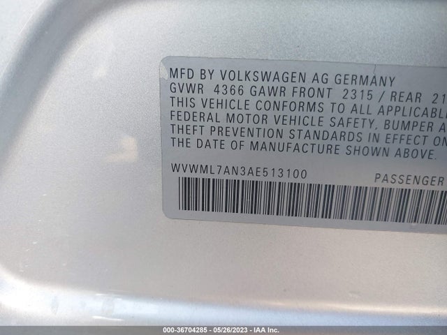 2010 VOLKSWAGEN CC SPORT VIN: WVWML7AN3AE513100