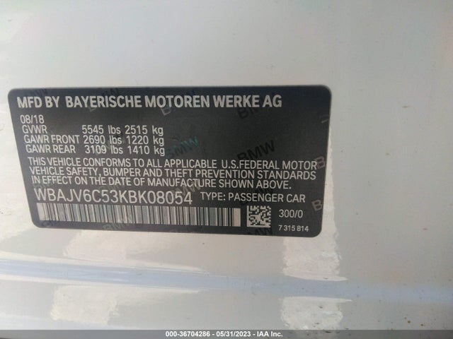 2019 BMW 6 Series, VIN: WBAJV6C53KBK08054