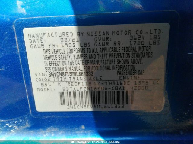 3N1CN8EV5ML861333 Nissan Versa Sv Xtronic Cvt