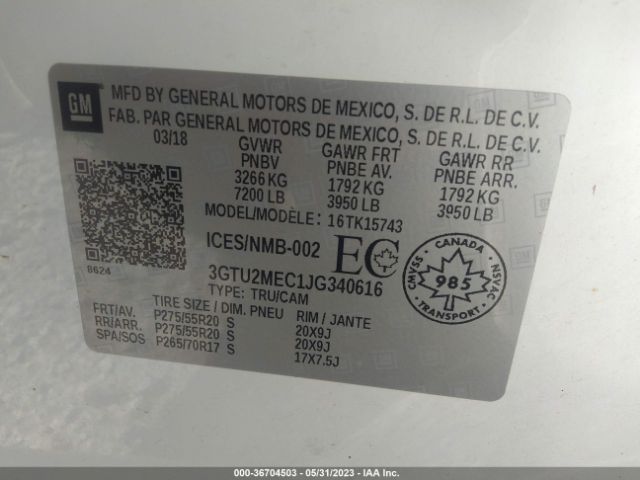 3GTU2MEC1JG340616 GMC Sierra 1500 Sle