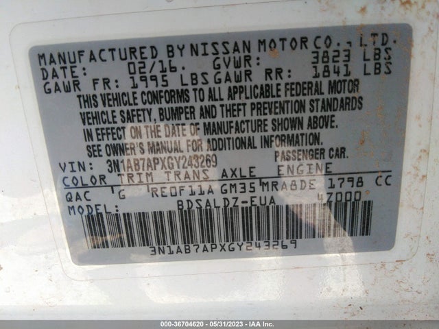 Nissan SENTRA SV 2016 3N1AB7APXGY243269 Image 9