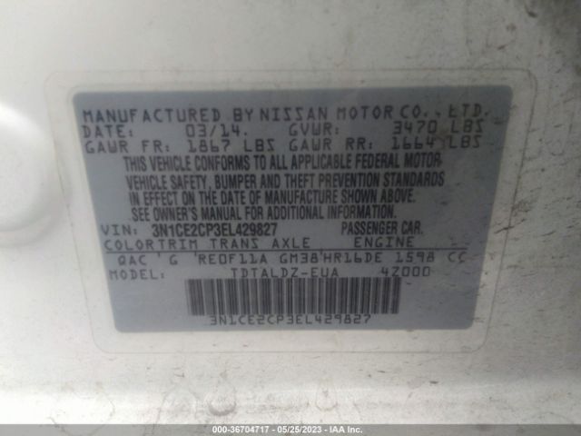 3N1CE2CP3EL429827 Nissan Versa Note Sv
