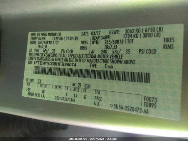1FTEW1CG8HFB86074 Ford F-150 Xl/xlt/lariat