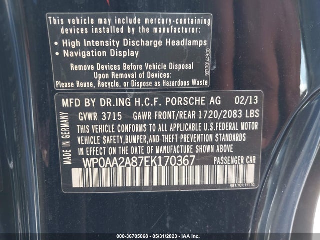 2014 Porsche Cayman, VIN: WP0AA2A87EK170367