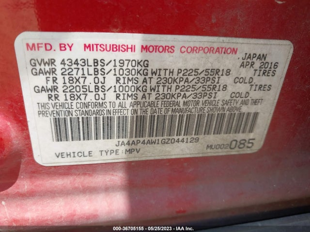 JA4AP4AW1GZ044129 Mitsubishi Outlander Sport 2.4