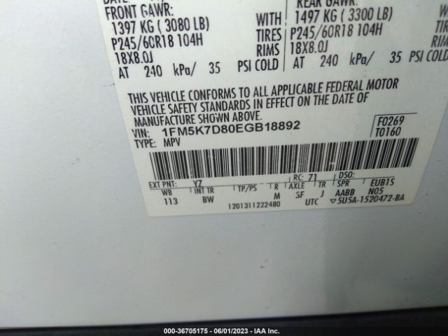 1FM5K7D80EGB18892 Ford EXPLORER XLT