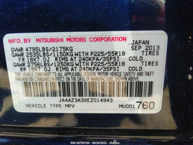 JA4AZ3A3XEZ014943 Mitsubishi Outlander Se