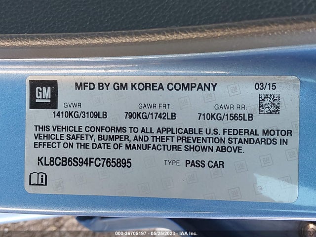 Chevrolet SPARK LS 2015 KL8CB6S94FC765895 Image 9