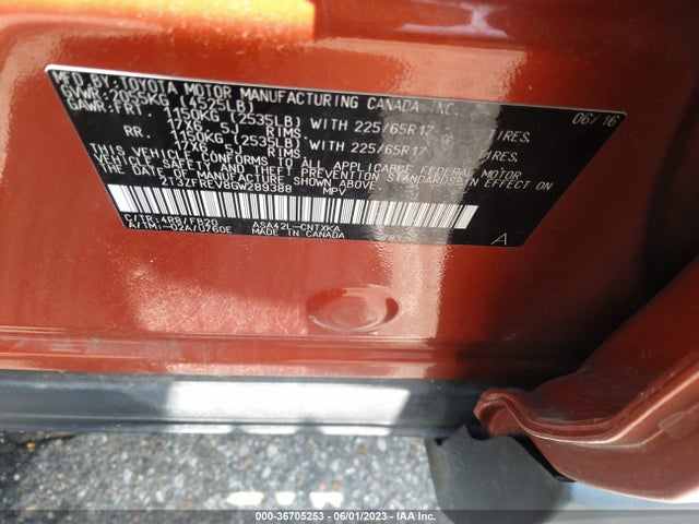 2016 TOYOTA RAV4 LE VIN: 2T3ZFREV8GW289388
