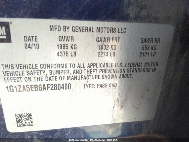2010 CHEVROLET MALIBU LS W/1FL VIN: 1G1ZA5EB6AF280400