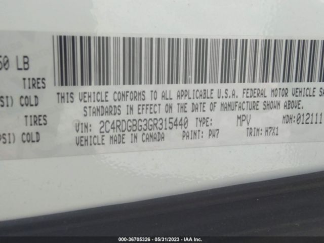 2C4RDGBG3GR315440 Dodge Grand Caravan American Value Pkg