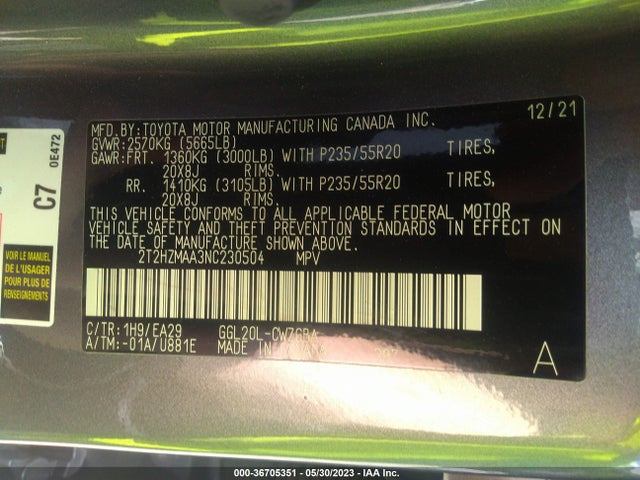 2T2HZMAA3NC230504 Lexus Rx Rx 350