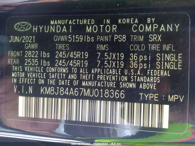 Hyundai Nexo Limited 2021 KM8J84A67MU018366 Image 9