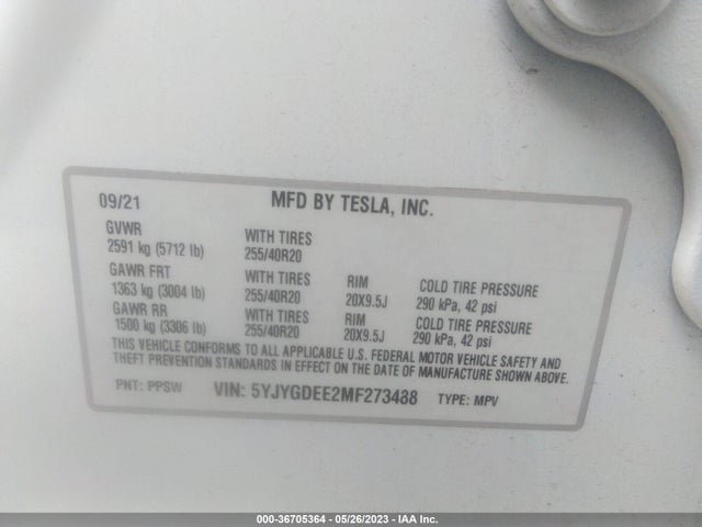 5YJYGDEE2MF273488 Tesla Model Y Long Range