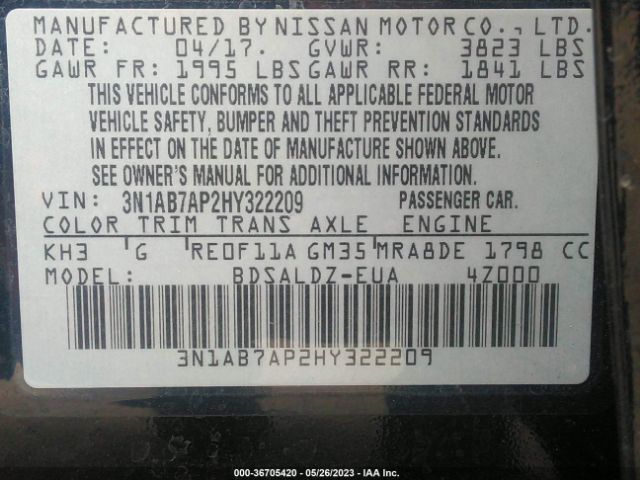 3N1AB7AP2HY322209 Nissan SENTRA SV