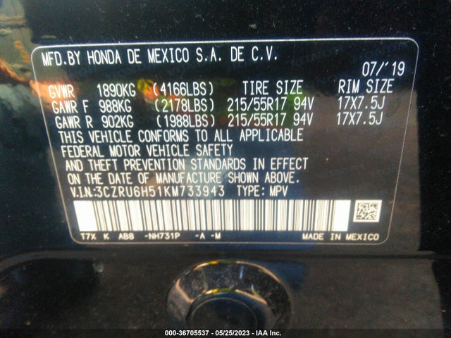 Honda HR-V EX 2019 3CZRU6H51KM733943 Image 9