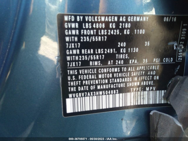 WVGRV7AX3HW504883 Volkswagen Tiguan Wolfsburg Edition