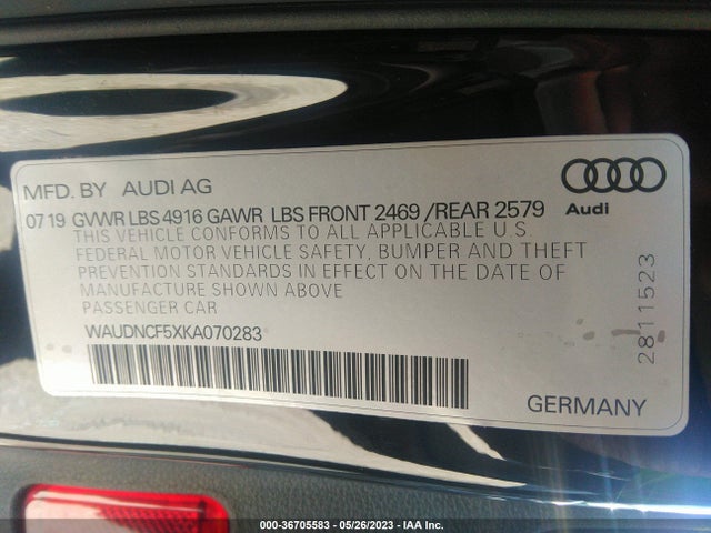 WAUDNCF5XKA070283 Audi A5 Sportback Premium