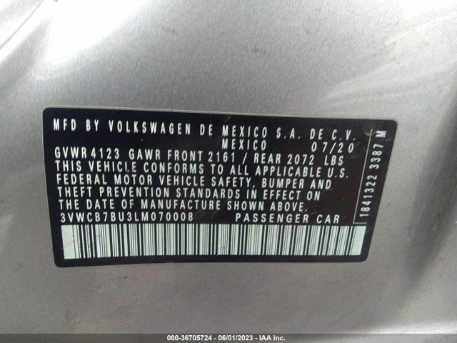 3VWCB7BU3LM070008 Volkswagen Jetta S/se/r-line