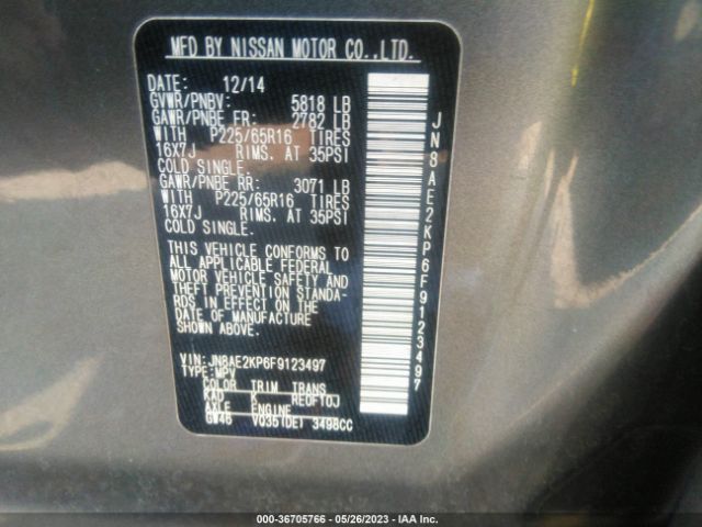 JN8AE2KP6F9123497 Nissan Quest Sv