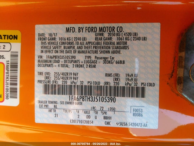 1FA6P8TH3J5105390 Ford Mustang Ecoboost