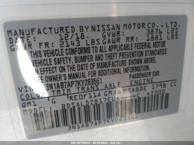 3N1AB7AP7KY283561 Nissan SENTRA SV