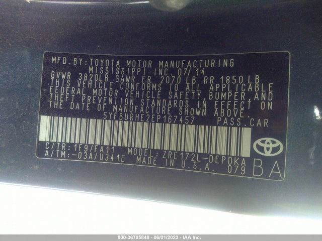 Toyota COROLLA L 2014 5YFBURHE2EP167457 Image 9