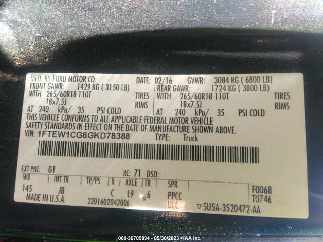 Ford F-150 Xl/lariat 2016 1FTEW1CG8GKD78388 Image 9